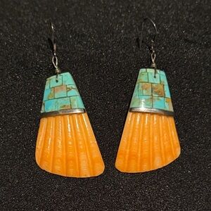 Turquoise and Spiny Oyster set in Sterling Silver Earrings